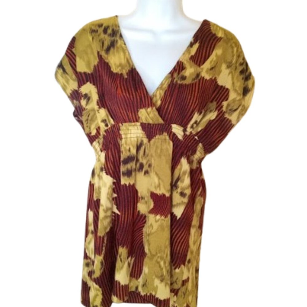 Green and Brown Blouse Blousy Top Size Small